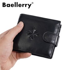 Men's Leather Bifold Purse Business Card ID Credit Holder Flap Snap Wallet Gifts