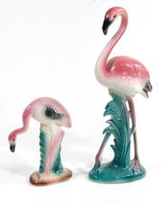 Pair Vintage MCM Flamingo Art Deco Figurines 10” & 5”