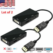 LOT 2 x 3 In 1 Display Port DP Male To HDMI/DVI/VGA Female Adapter Converter HD