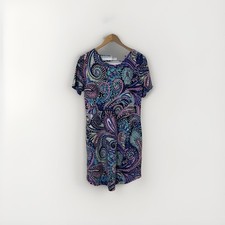 T by Talbots T-Shirt Dress Women L Blue Paisley Short Sleeve French Terry