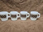Vintage FIRE KING ANCHOR HOCKING Brown Polka Dot And Lace Mugs--Set Of 4
