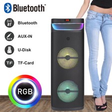 Portable Bluetooth PA Speaker System with Dual 10" Subwoofer FM LED Lights Mic