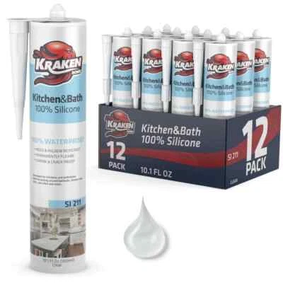 Kraken Bond Kitchen & Bath Silicone Sealant, 10.1oz 12 Pack - Clear