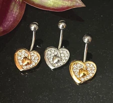 1pc CZ Gem Paved Heart Belly Ring Pierced Navel Naval Piercing Body Jewelry