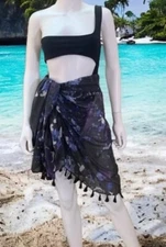 Ladies Dream Floral Fringe Sarong Wrap Cover Up Blue Rachel Zoe Curateur New