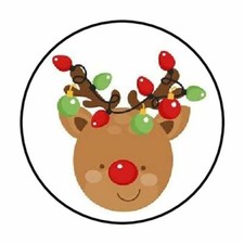 48 CHRISTMAS REINDEER LIGHTS ENVELOPE SEALS LABELS STICKERS 1.2" ROUND