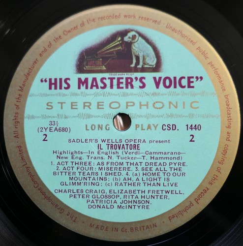 CSD 1440 ED1 Verdi Il Trovatore Sadler's Wells Opera HMV 1st NEAR MINT - Picture 4 of 6