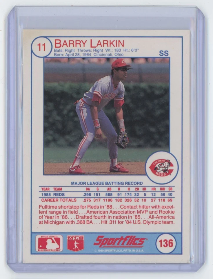 1989 Sportflics Barry Larkin Cincinnati Reds #136* - Image 2 of 2