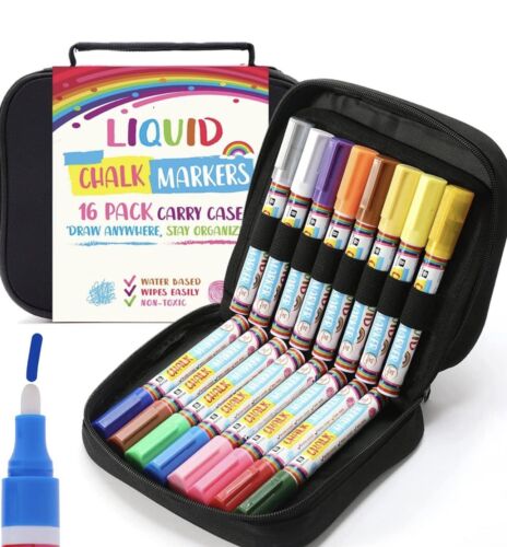 16 Liquid Chalk Markers With Case - Picture 1 of 7