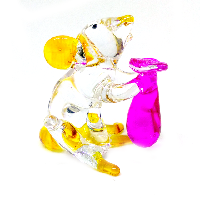 Mouse 7 hand blown clear art glass miniature figurine crystal