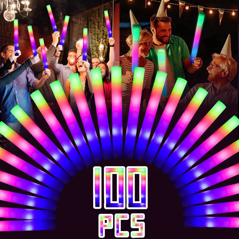 100-600 Pezzi LED Glow Sticks Bacchette Luminose Lampeggianti Rally Light Up Foam Sticks - Immagine 4 di 4