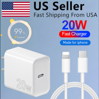 20W Fast Charger USB-C Cable Charging Cord for iphone 6 7 8 10 11 12 13 pro Max