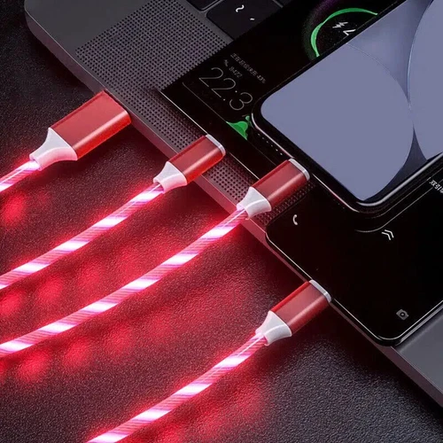2 Stück 3 in1 LED Fließendes Licht Schnell Lade USB Kabel für iPhone Android Typ-C - Bild 8 von 11
