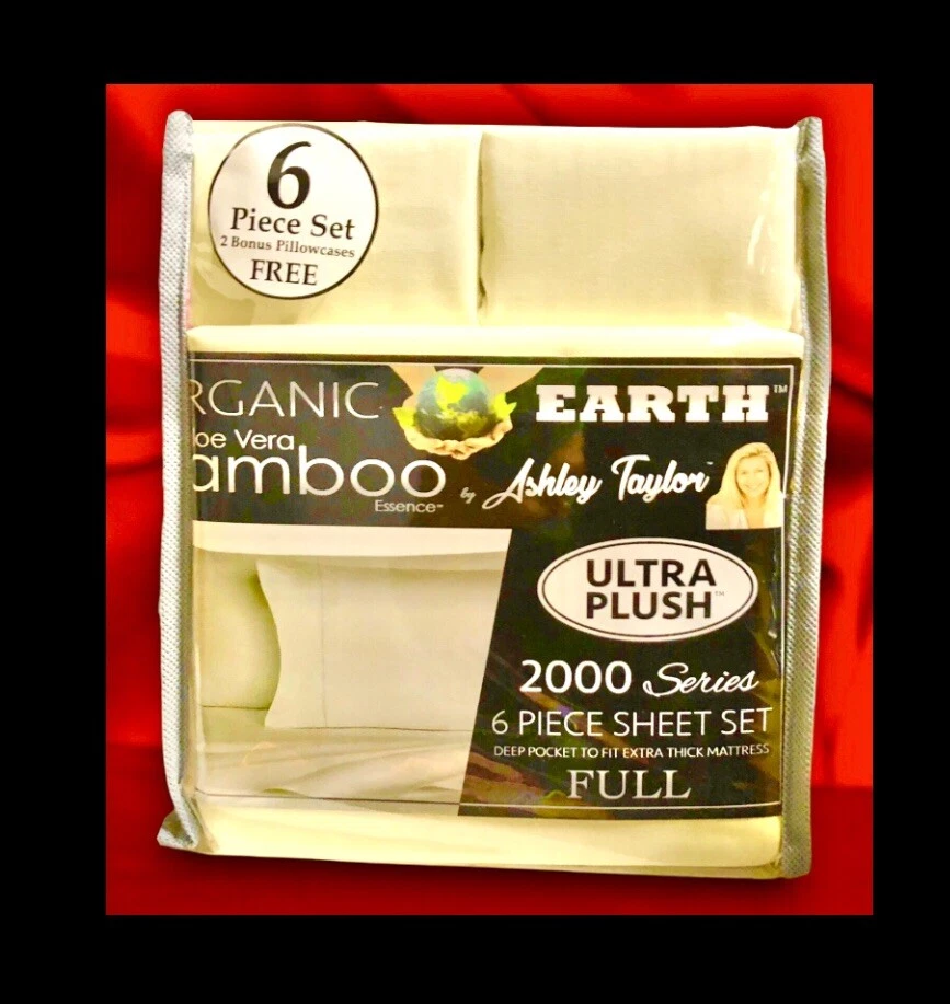 JUEGO DE SÁBANAS TAMAÑO COMPLETO 6 piezas Ashley Taylor Aloe Vera Bambú 2000 CONTADOR DE HILOS Foto 3 de 4