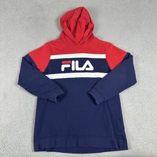FILA Hoodie Girls Large Blue Red Polyester Performance Long Sleeve Pullover