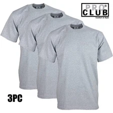 3 Pack Pro Club Men's S Heavyweight Cotton Short Sleeve Crew Neck T-Shirt