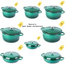 Non-Stick Enamelled Casserole Pot - Cast Iron Dutch Oven - Dark Green- By Nuovva