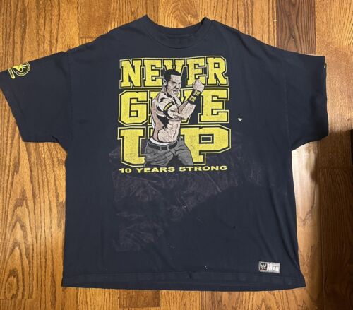 WWE John Cena NEVER GIVE UP Tee Shirt Authentic Blue Adult 3X Mens Vintage - Picture 1 of 3