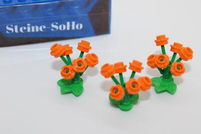 Lego (c) 3x Blume mit orangenen Blüten -  Blumen -  MOC - Pflanze - Bausatz