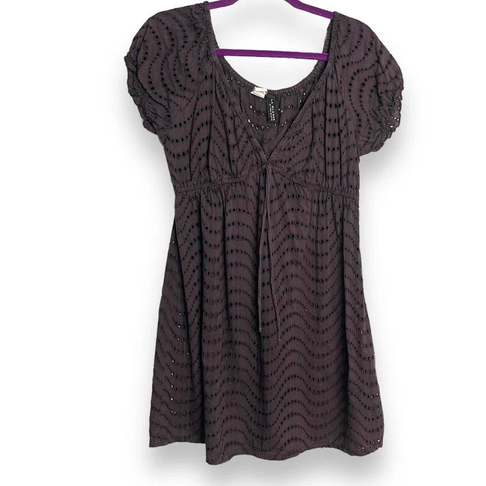 Mini Vestido Boho La Blanca By Rob Beattie Para Mujer Mediano Púrpura Ojales Cordón Foto 3 de 4