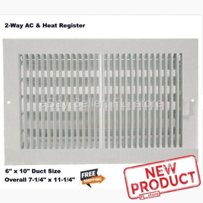 Air Register 6'' x 10'' Duct 2-Way Wall Ceiling Conditioning Vent White AC Heat