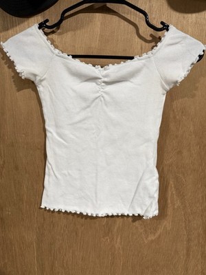Hollister White Ribbed Knit Square Neck Short Sleeve Pullover Top Womens S