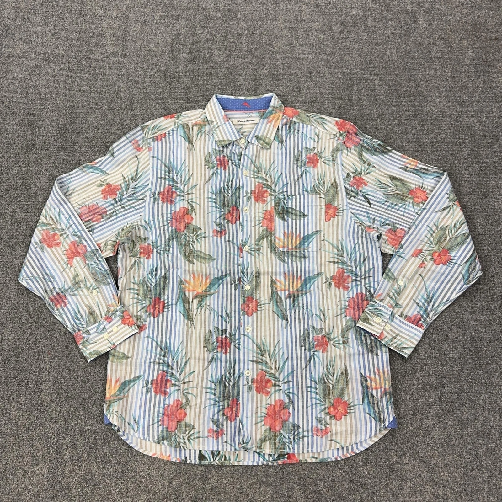 Tommy Bahama Shirt Mens L Multicolor Floral Long Sleeve Button Front Hawaiian