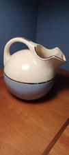 FRAUNFELTER Blue & Cream Ceramic Pitcher Thermo-Proof Ware 1930's