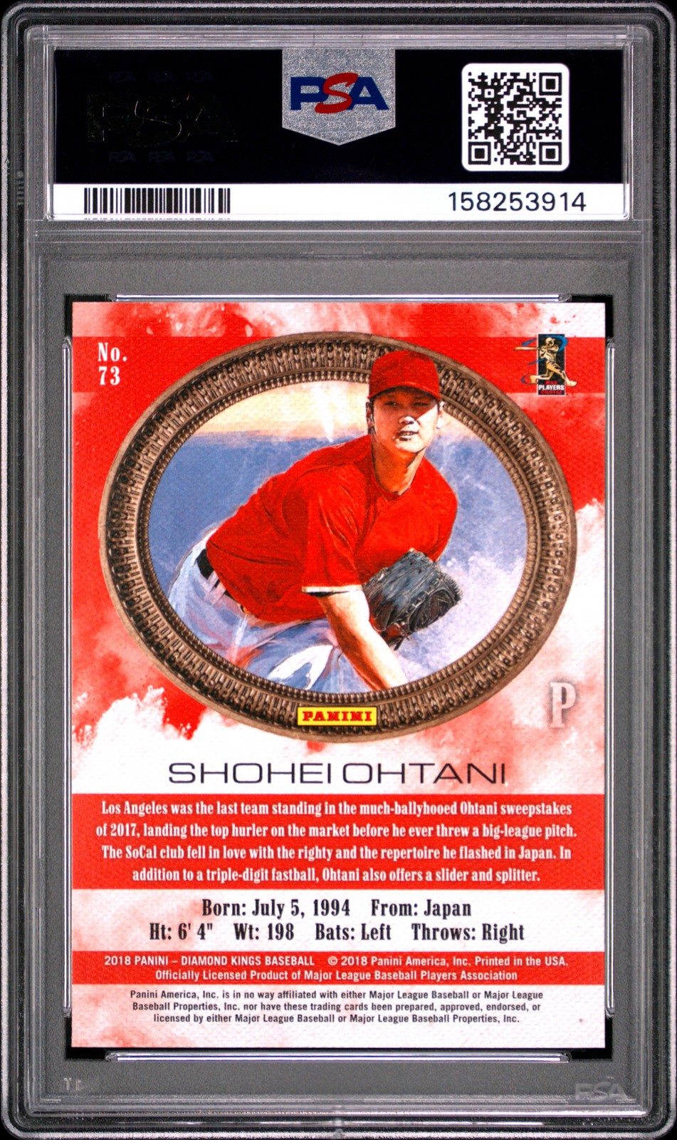 2018 DIAMOND KINGS PITCHING/NO PINSTRIPE #73 SHOHEI OHTANI ROOKIE RC PSA 10 view 2