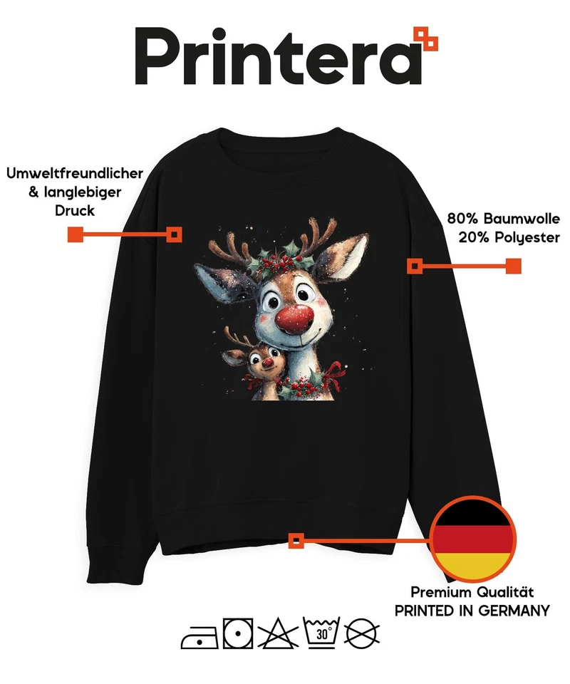 Rudolph Rentier rote Nase Weihnachten niedlich Familie Geschenk Unisex Sweatshir - Bild 4 von 4