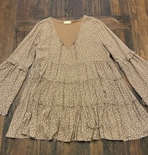 Altar’d State Polka Dot Peasant Flowy Dress Large Bell Sleeves L Cottage Boho