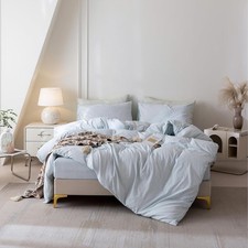 3 Pieces Light Blue Vintage Duvet Cover Set Queen Size 90''Wx90''L for Spring