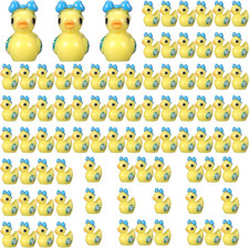 100 Pcs Mini Resin Cheer Ducks Gifts Bulk Tiny Duck Figurines with Bows and Pom