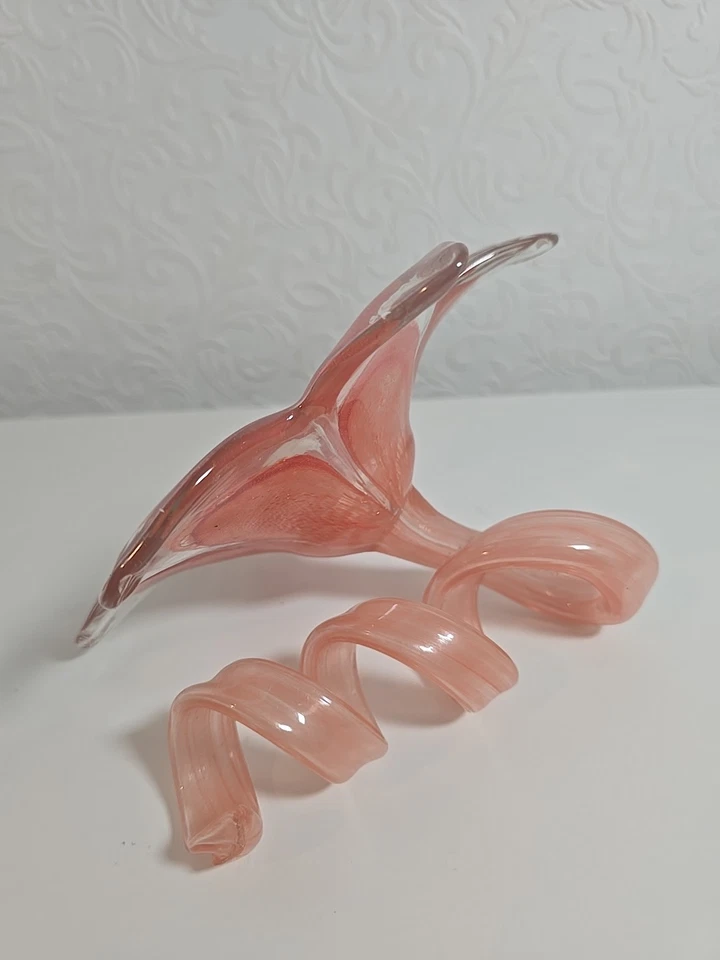 Vintage Art Murano Style Curly Stem Glass Flower Large Hand Blown  - Image 2 of 4