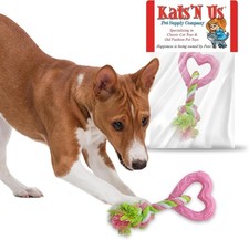 Puppy Teething Toys Dog Rope Rubber Chew Toy 1 Pk Pink with Rubber Heart