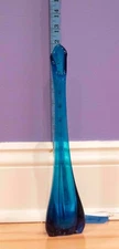 Vintage Blue Swung Glass Bud Vase Viking Blunique 3 Foil, 12 inches tall