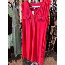 005 Emma & Michele Red Sleeveless Zip Neck Shift Dress Petite Size PS