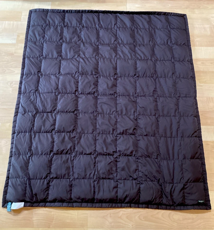 Eddie Bauer Goose Down Puffer Throw Brown Gray Plaid Fleece Vintage 48x56” - Image 3 of 4