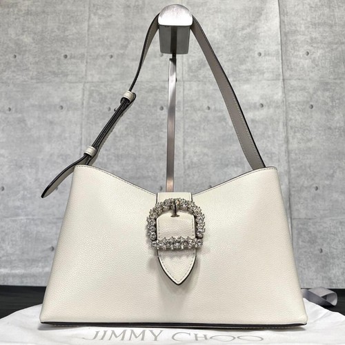 Jimmy Choo Cheri Hobo S White Leather Crystal Shoulder Bag Italy 9.45in