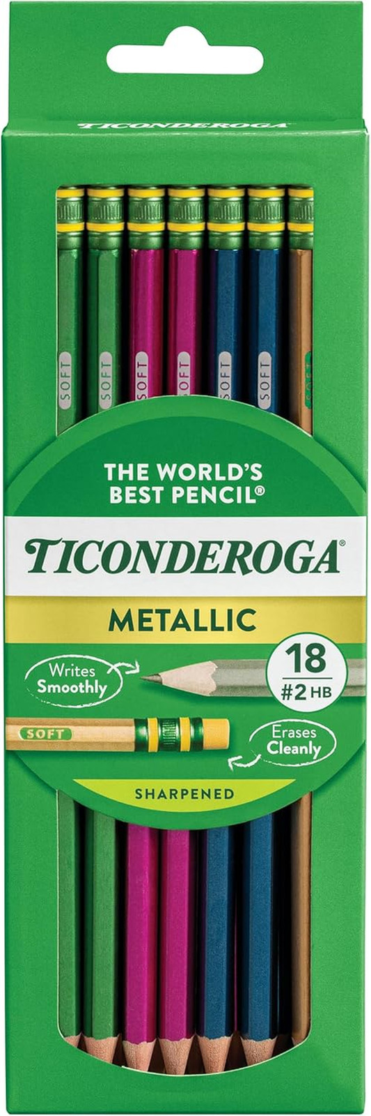 Wood-Cased Pencils, Pre-Sharpened, #2 HB Soft, Metallic Colo