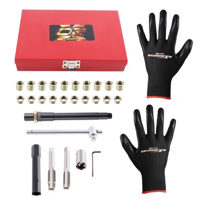 26pc Spark Plug Thread Repair Kit M14 x 1.25 w/ Metal Case for Car/Lawn Mower