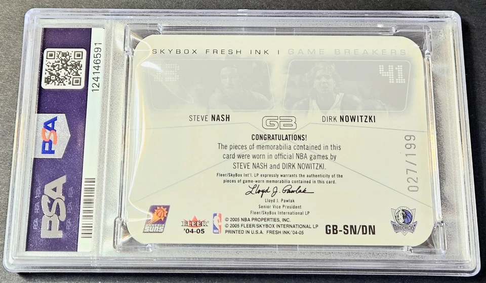 Camisetas Skybox Fresh Ink 2004-05/199 Steve Nash Dirk Nowitzki Game Breakers PSA Foto 2 de 2