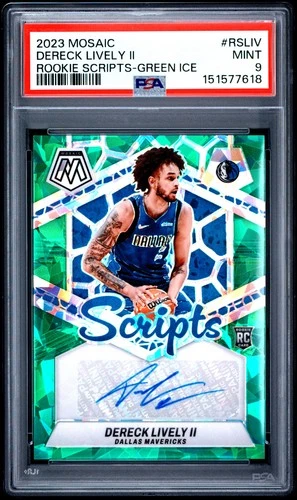 2023 PANINI MOSAIC ROOKIE SCRIPTS GREEN ICE #RSLIV DERECK LIVELY II PSA 9 AUTO