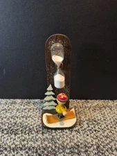 Vintage Egg Timer Winter Theme Skier And Tree Wooden Marked Japan Wall Hanger
