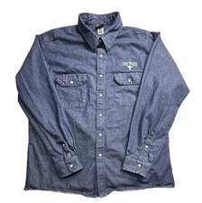 Red Kap Fort Worth Shirt Mens 2XL Blue Denim Long Sleeve Western Pearl Snap Work