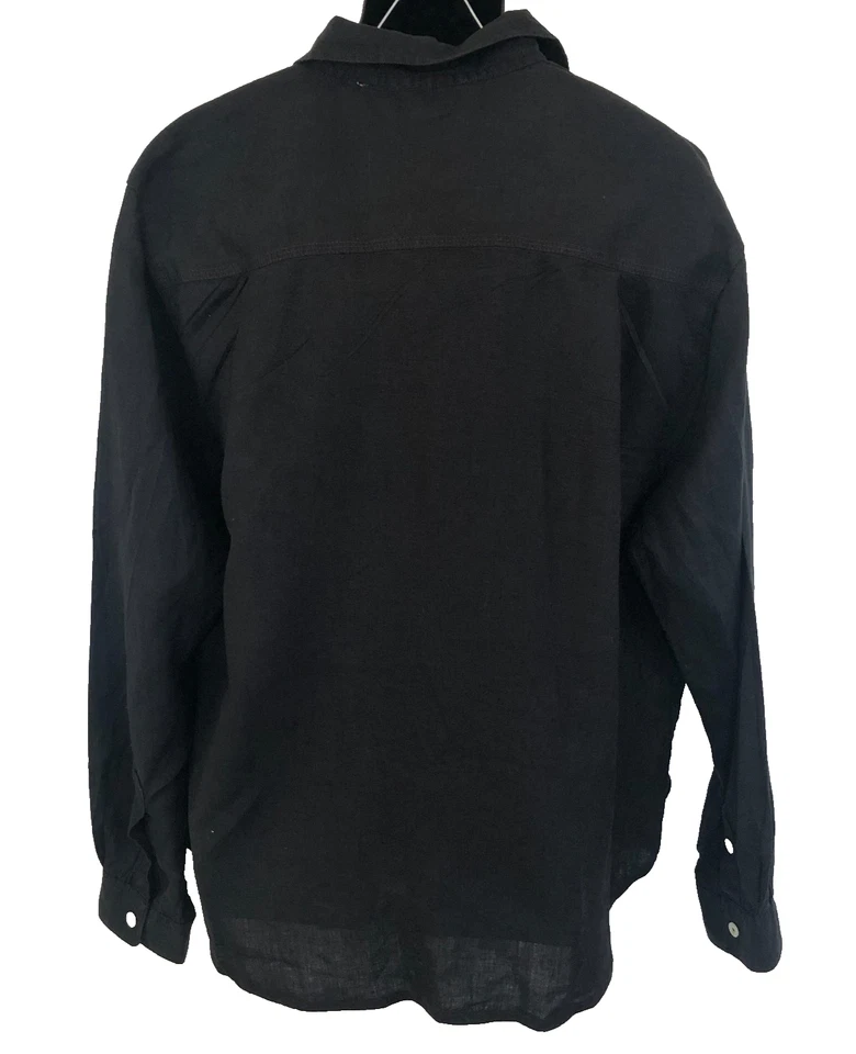 Camisa de hombre negra de lino manga larga con botones XL oficina informal ropa de calle grano verdadero Foto 4 de 4