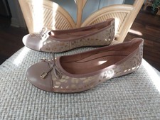 Vionic Minna Tan Leather Toe Cap Ballet Flats Size 9 Met Leopard/Gold Pattern
