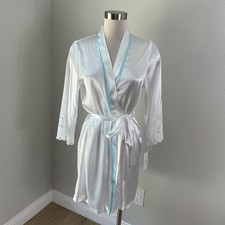 NEW Linea Donatella Womens S/M Satin Lace Kimono Robe Bride Wedding