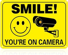 Smile You  re on Camera Sign, Rust Free Aluminum Video 10x7 inches, Yellow