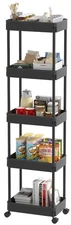 5-Tier Plastic Rolling Utility Cart with Wheels, Multi-Functional Storage Tro...